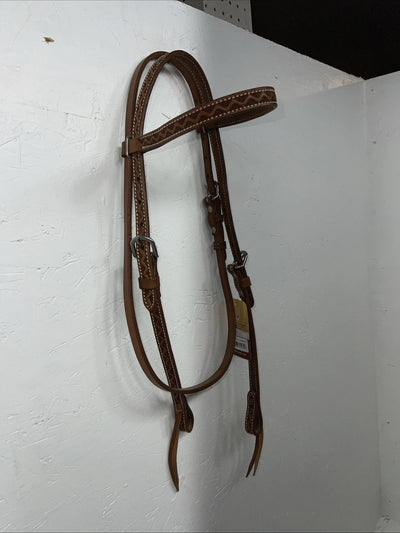 New Leather Tooled Tough 1 Browband Headstall Silver Buckles S-59