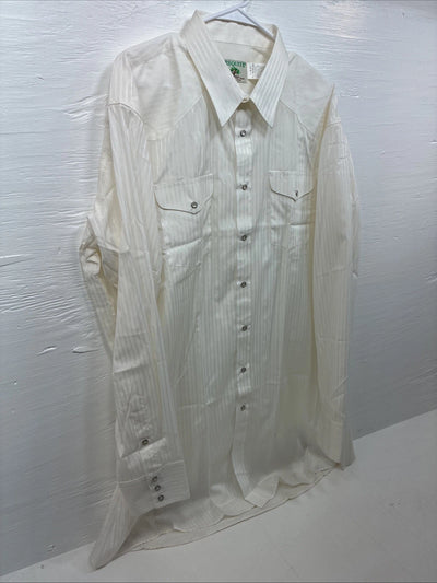New Men’s Mesquite Off White Stripe Long Sleeve Pearl Snap 2XL H-44