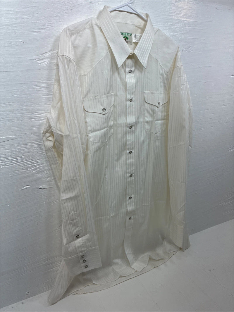New Men’s Mesquite Off White Stripe Long Sleeve Pearl Snap 2XL H-44