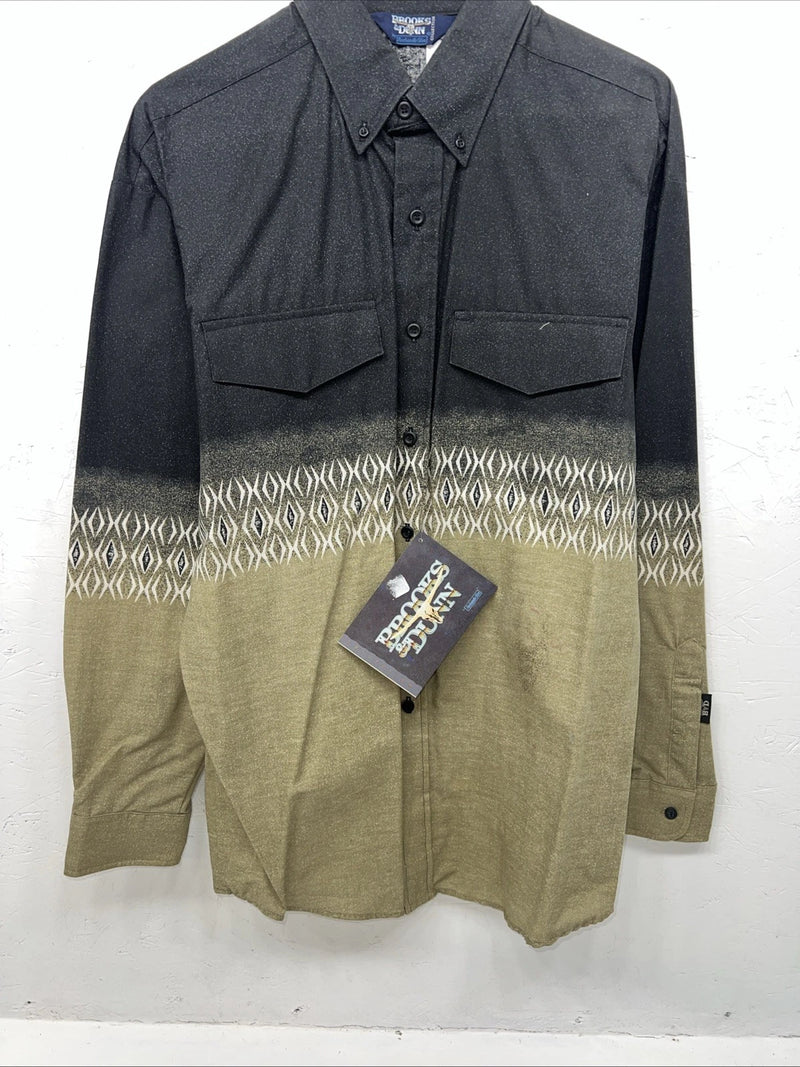 New Men’s Brooks&Dunn Black Yellow Button Up Long Sleeve Shirt 16x35 Large P-30