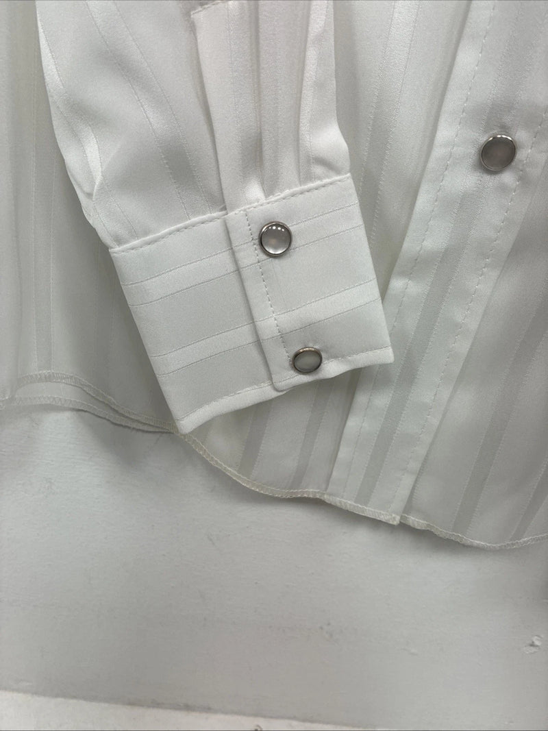 New Women’s H Bar C White Stripe Long Sleeve Pearl Snap Size 34 KK-105
