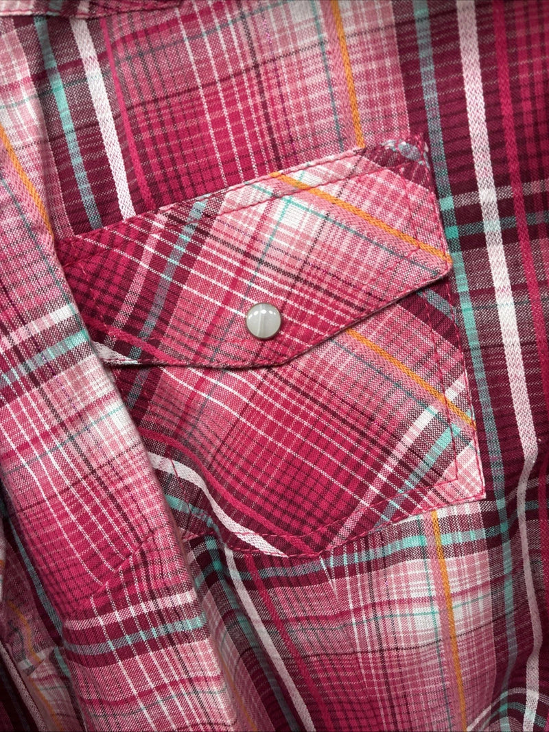New Women’s Cumberland Pink Plaid Long Sleeve Pearl Snap Medium LL-49