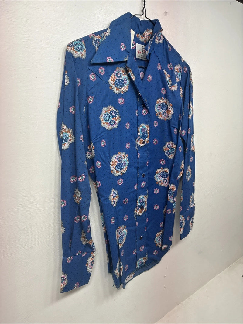 New Women’s Tem Tex Blue Design Long Sleeve Pearl Snap Size 30 KK-25