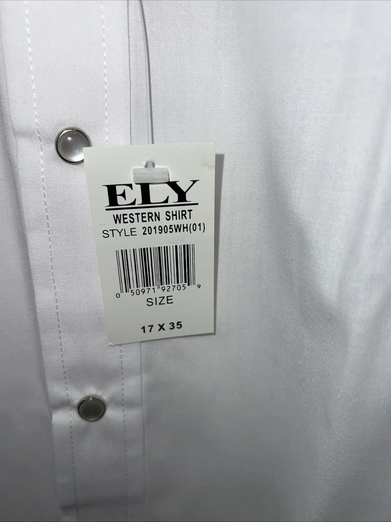 New Men’s White ELY Cattleman Long Sleeve Pearl Snap Shirt. 17x35 XL S-2