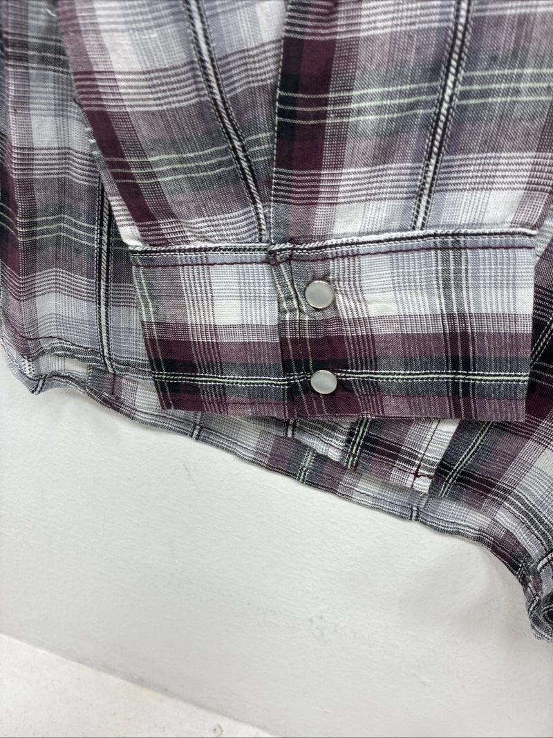 New Women’s Cumberland Purple Plaid Long Sleeve Pearl Snap 1XL GG-31