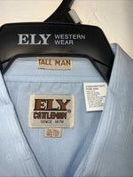 New Men’s Blue ELY cattleman Pearl Snap Long Sleeve Shirt. 2XL Tall G-68
