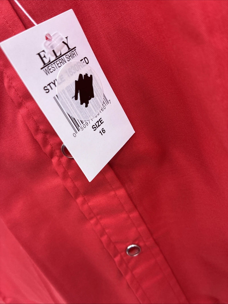 New Men’s ELY Cattleman Red Western Short Sleeve Pearl Snap 16 Large T-57