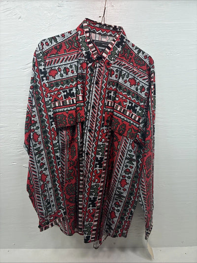 New Men’s GunSmoke Red Designed Long Sleeve Button Up Medium V-94