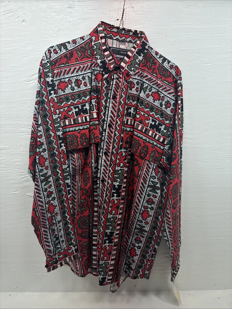 New Men’s GunSmoke Red Designed Long Sleeve Button Up Medium V-94