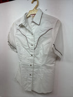 New Women’s H Bar C White Designed Short Sleeve Pearl Snap Size 30 DD-140