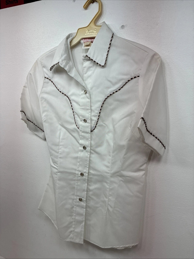 New Women’s H Bar C White Designed Short Sleeve Pearl Snap Size 30 DD-140