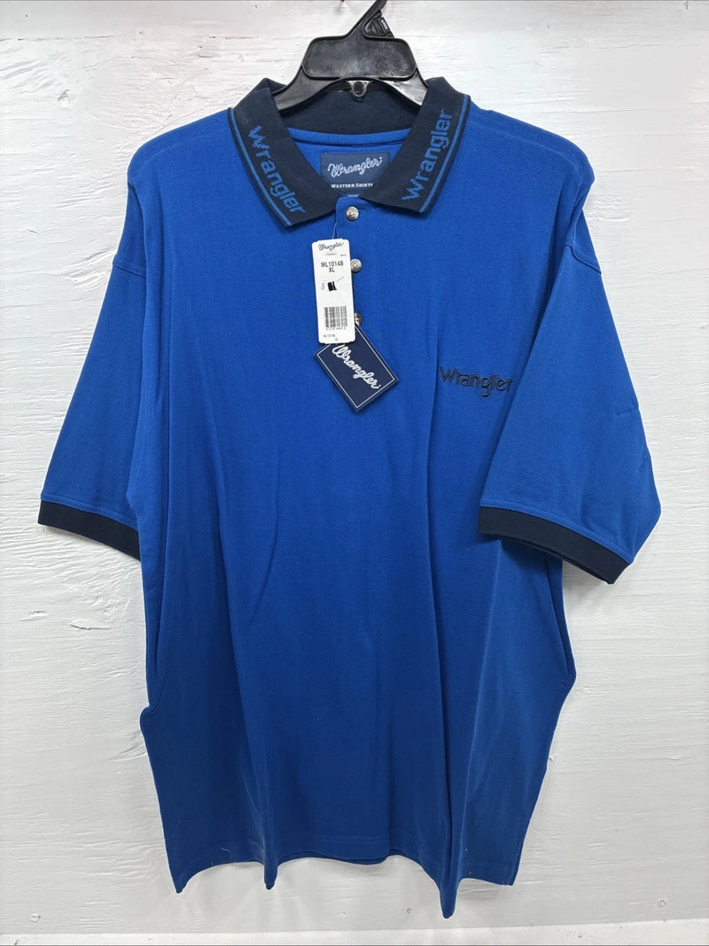 New Men’s Wrangler Blue Black Short Sleeve Polo Shirt XL R-37