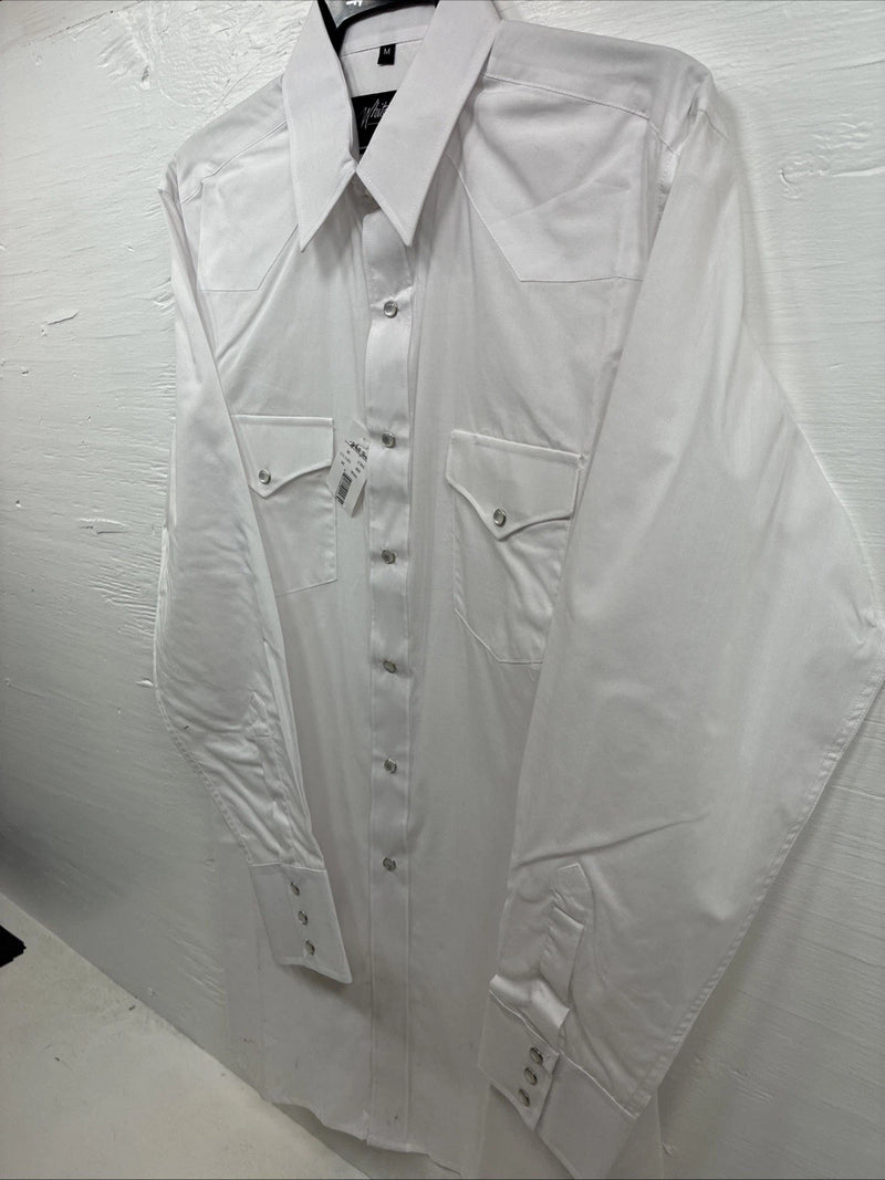 New Men’s White Horse White Simple Long Sleeve Pearl Snap Medium K-42