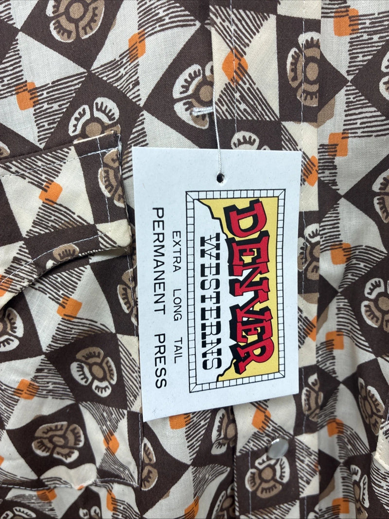 New Men’s Denver Westerns Brown Long Sleeve Pearl Snap 15 X 32 Medoum K-84