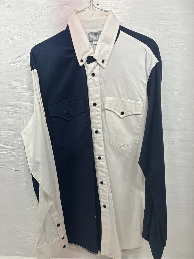 New Men’s Cowboy Threads Blue White Long Sleeve Button Up Large V-80