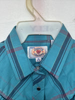 New Women’s Country Charmer Blue Plaid Long Sleeve Pearl Snap Medium KK-40