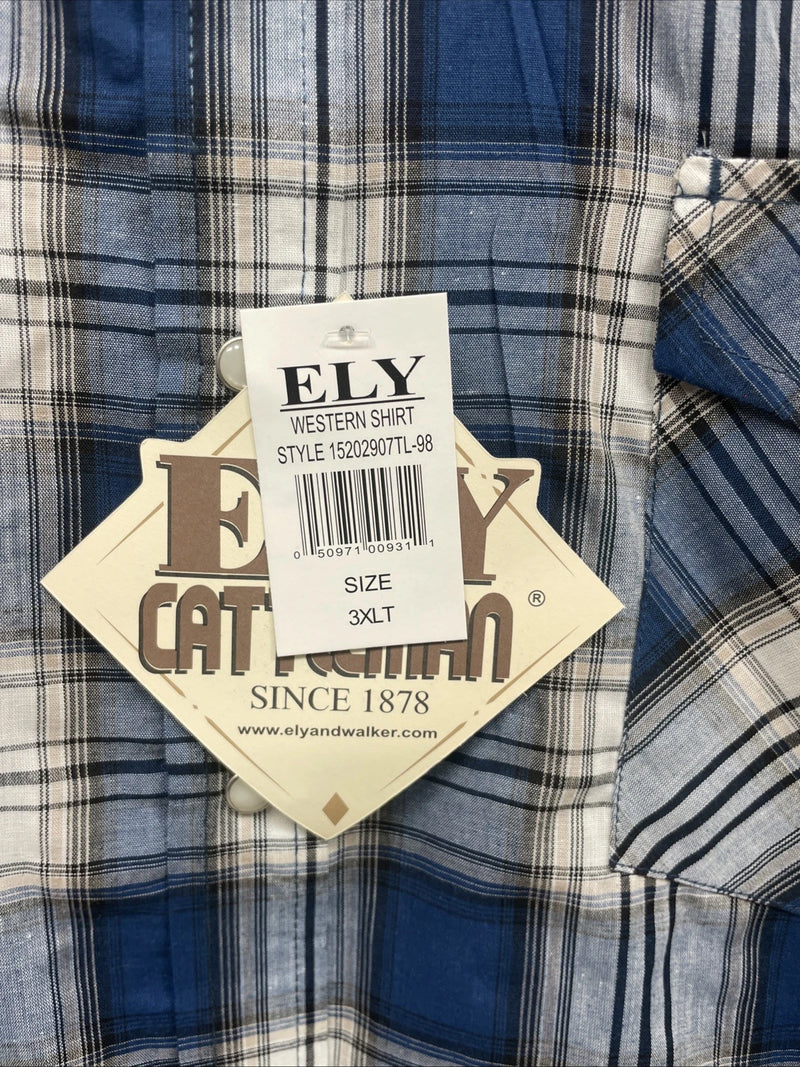 New Men’s ELY Cattleman Blue Long Sleeve Pearl Snap 3XL E-23