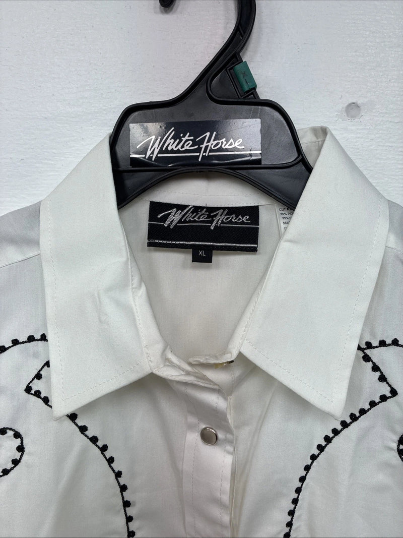 New Women’s White Horse Cream Designed Long Sleeve Pearl Snap XL DD-109