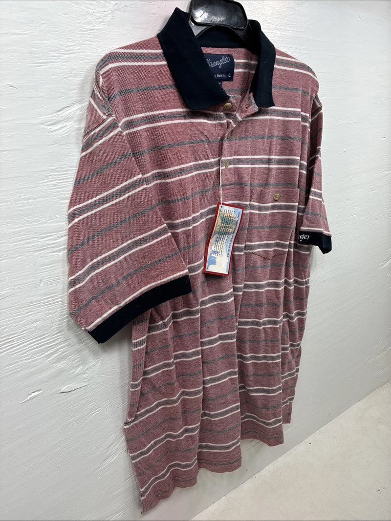 New Men’s Wrangler Pink Stripe Short Sleeve Polo Shirt Large DD-10