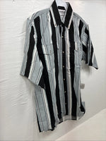 New Men’s San Angelo Gray Black Stripe Short Sleeve Button Up Medium CC-16