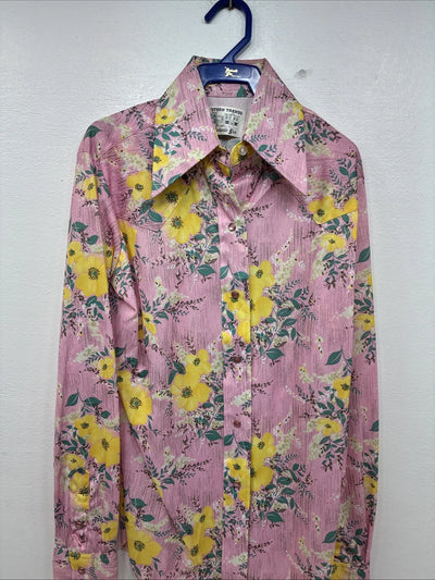 New Women’s Western Trends Pink Floral Long Sleeve Pearl Snap Size 10 MM-54