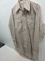 New Men’s Tem Tex Tan White Stripe Long Sleeve Pearl Snap Medium E-74