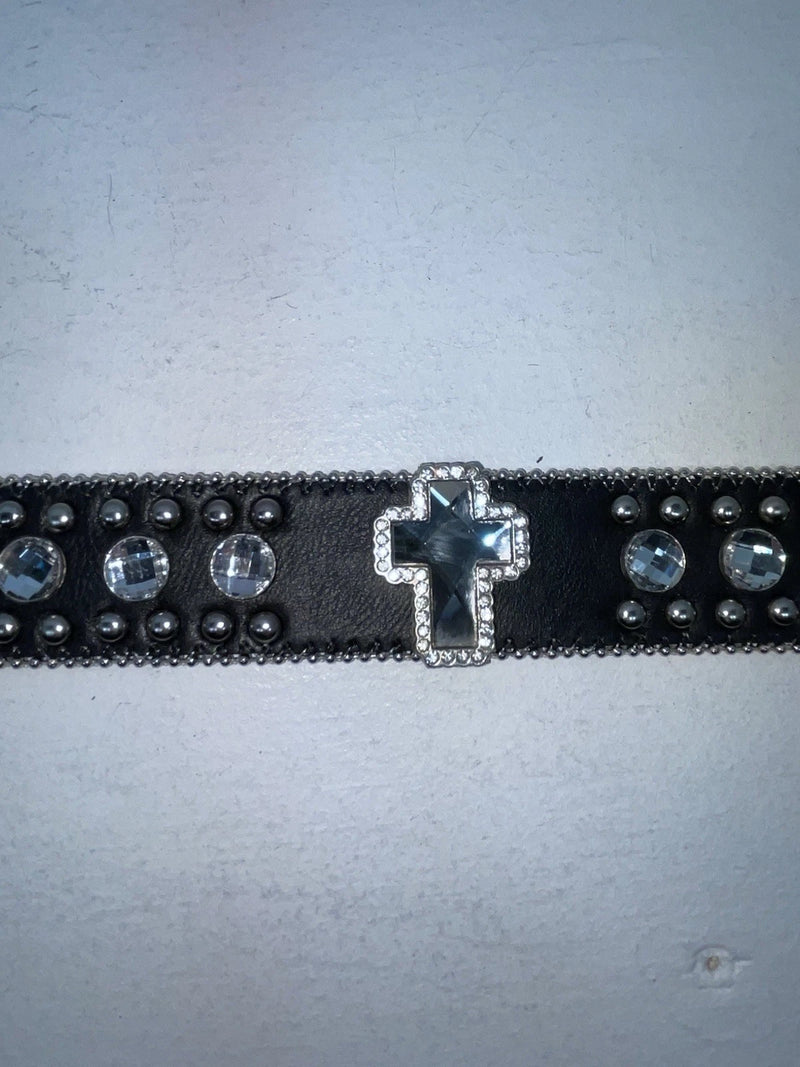 New Black Genuine Leather Blazin Roxx Silver Bling Cross M Belt #N3510401 Z-76