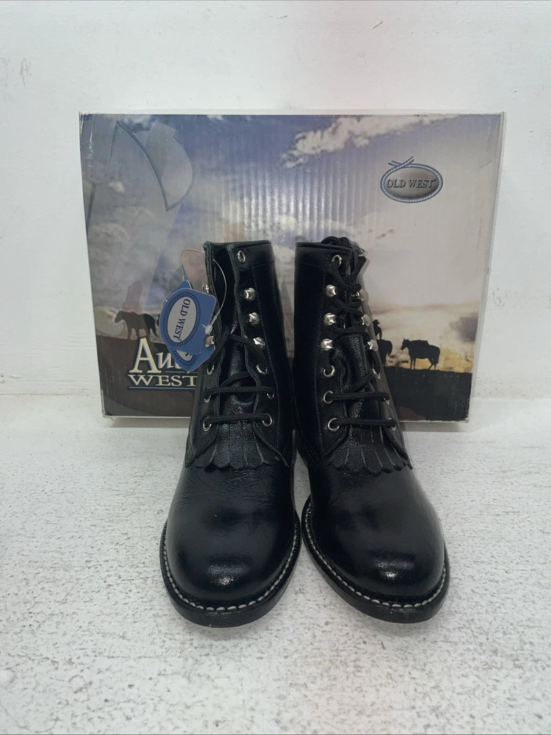 New Youth Black Lace Up Old West Cowboy Boots. 5110 3. 22-24