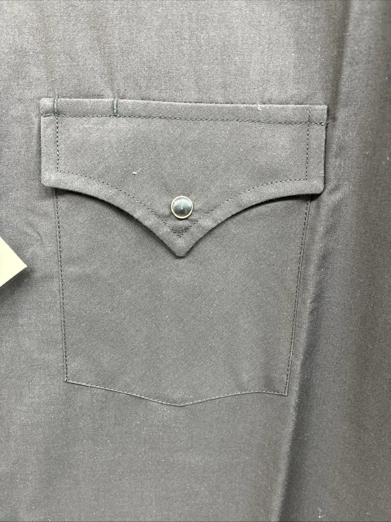 New Men’s ELY Cattleman Simple Black Short Sleeve Pearl Snap 18 2XL K-68