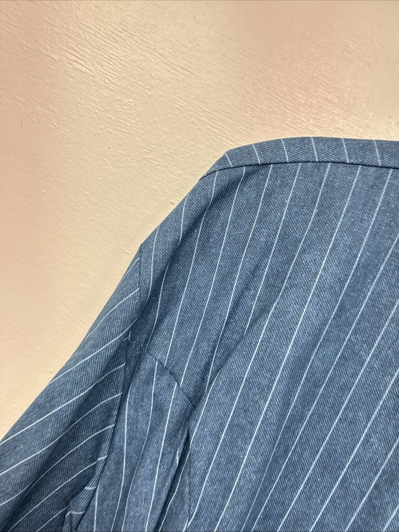 New Women’s Cowboy Threads Blue Stripe Long Sleeve Button Up Large TT-16
