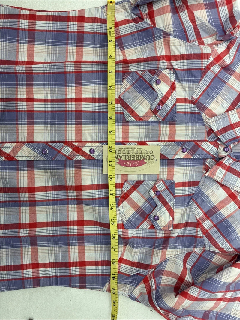 New Women’s Cumberland Purple Plaid Long Sleeve Pearl Snap Large II-101