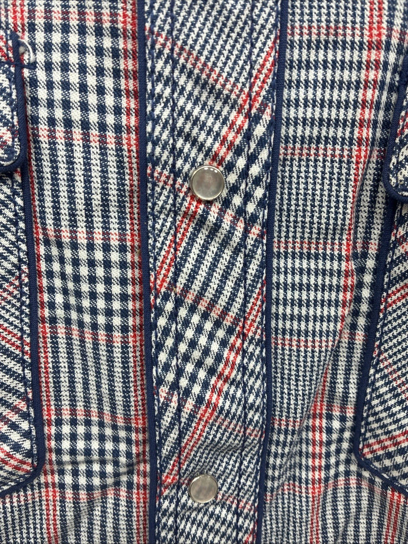 New Men’s Champion Westerns Blue Red Plaid Long Sleeve Pearl Snap 14 Small R-26