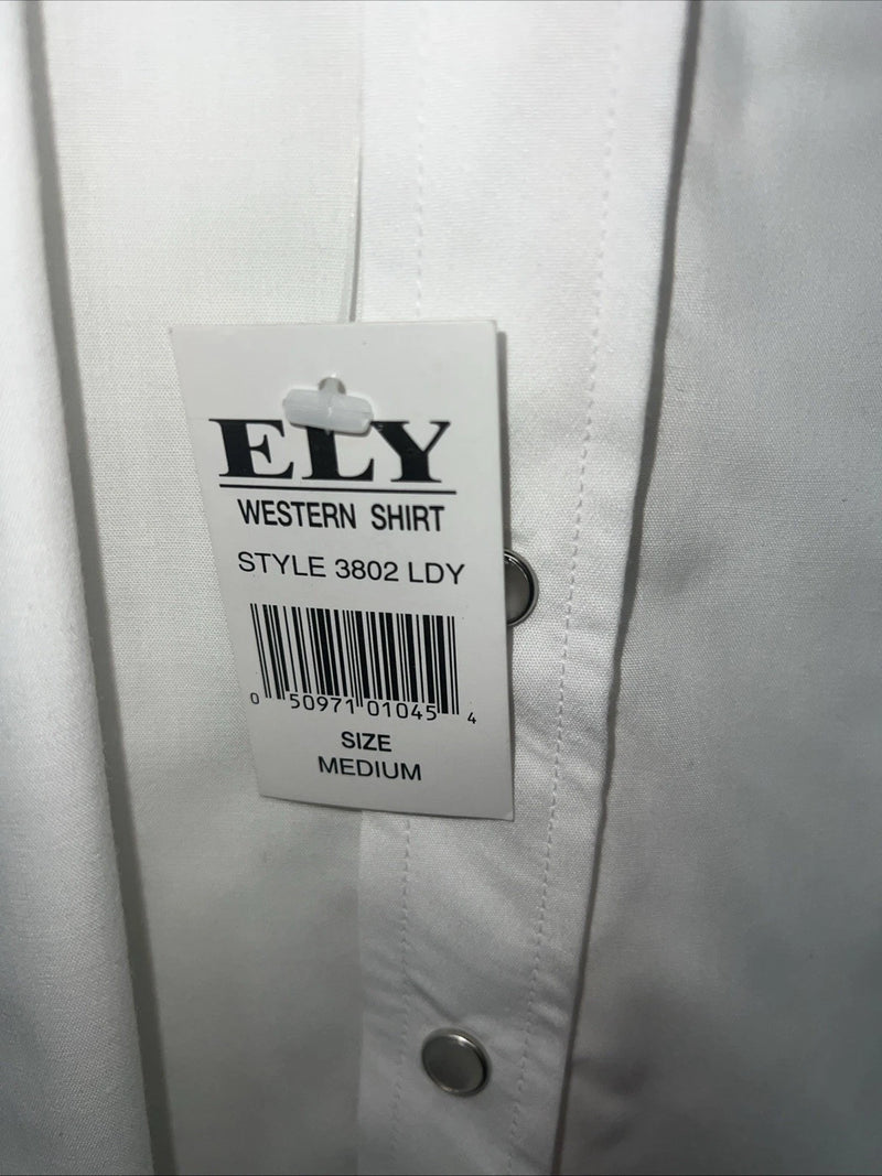 New Women’s ELY Cattleman White Red Flower Long Sleeve Button Up M #3802 3C-42