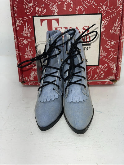 New Children’s Blue Texas Brand Lace Up Cowboy Boots. 9.5 9 1/2 D. 24-24