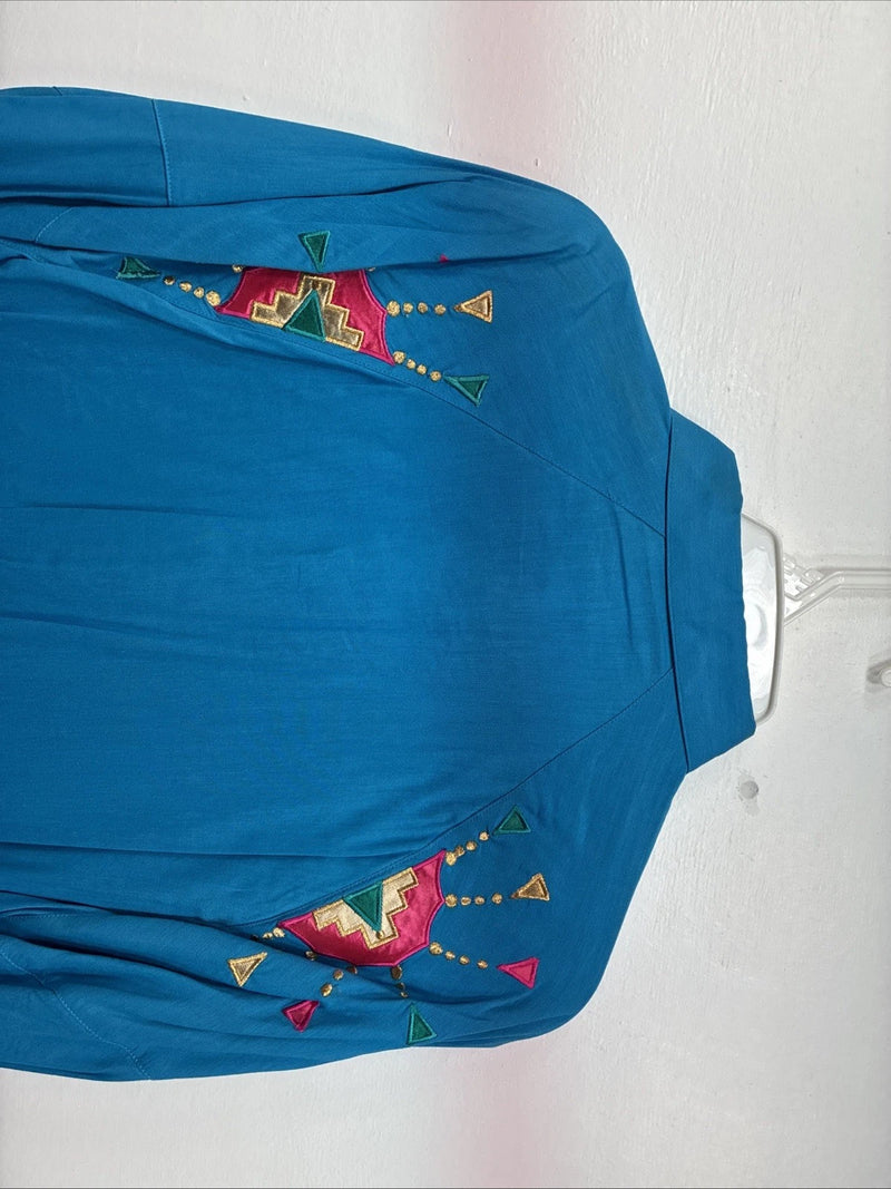 New Women’s Wrangler Blue Designed Long Sleeve Pearl Snap XL II-19