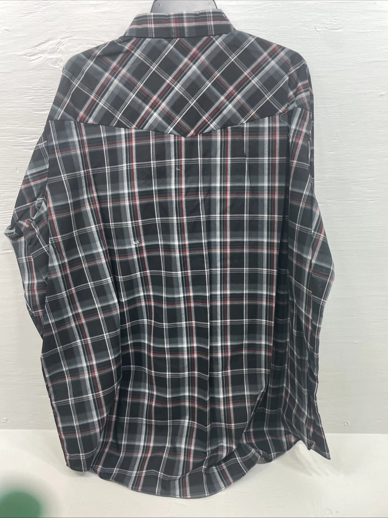 New Men’s ELY Cattleman Black Red Long Sleeve Pearl Snap 3XL E-33