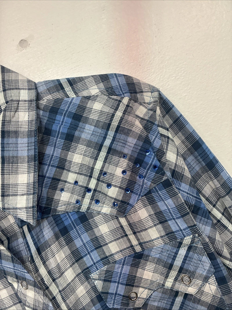 New Women’s Cumberland Blue Plaid Long Sleeve Pearl Snap 1XL GG-38