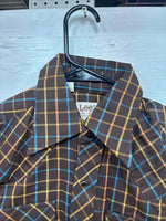 New Men’s LEE Brown Plaid Long Sleeve Pearl Snap 14.5 Small M-55