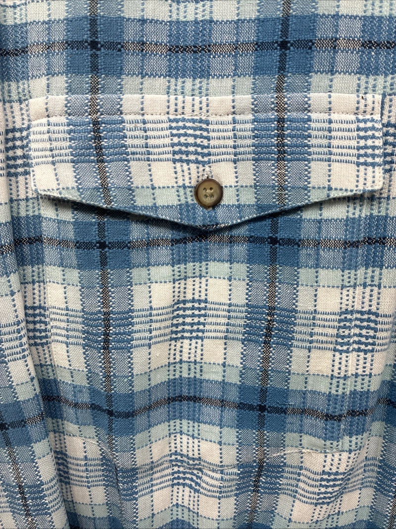 New Men’s Panhandle Slim Blue Plaid Long Sleeve Button Up Large AA-30