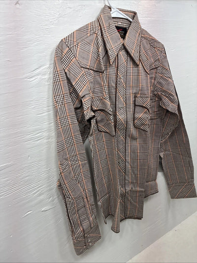 New Kids Champion Western Brown Design Long Sleeve Pearl Snap Size 16 CC-92