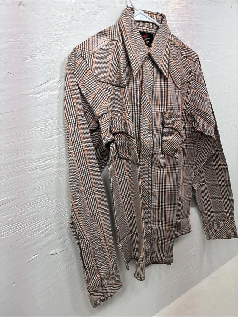 New Kids Champion Western Brown Design Long Sleeve Pearl Snap Size 16 CC-92
