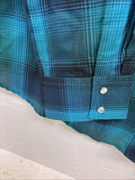 New Women’s Cumberland Blue Plaid Long Sleeve Pearl Snap 3XL Plus DD-15