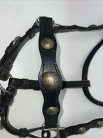 New Black Leather Full Horse Show Halter Gold accents 3C-15