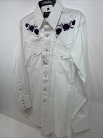 New Men’s White Horse White Purple Long Sleeve Pearl Snap Large MM-34