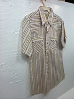 New Men’s Dee-Cee Tan Yellow Stripe Design Short Sleeve Pearl Snap Small O-80