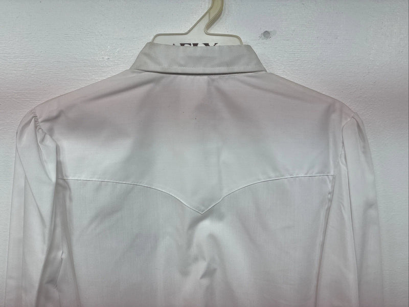 New Women’s H Bar C White Deigned Long Sleeve Pearl Snap Size 10 KK-32