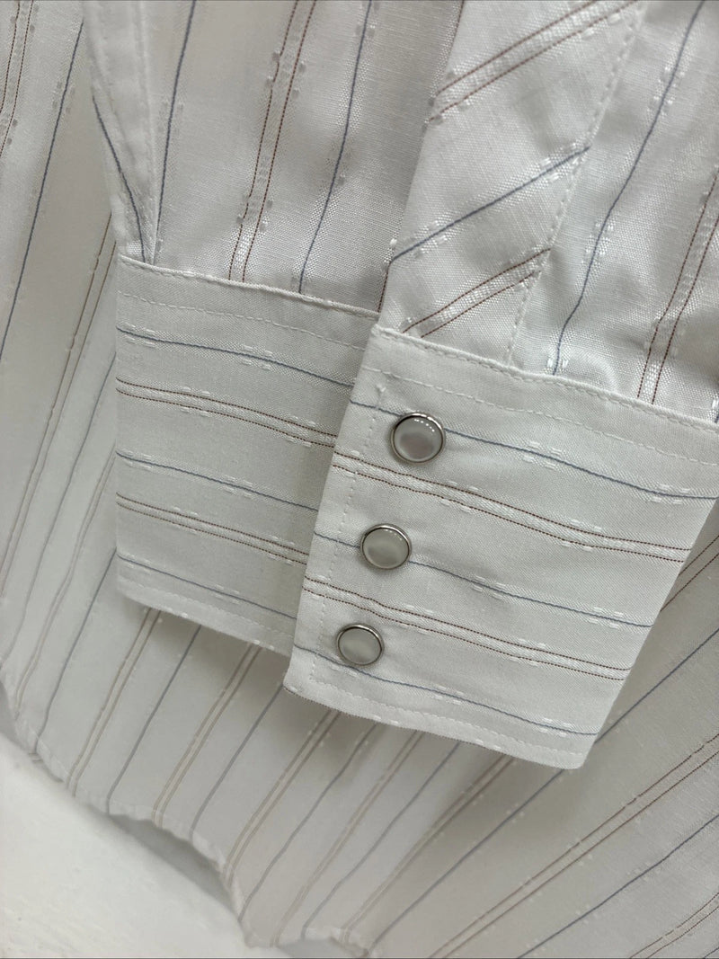 New Men’s White Horse White Stripe Western Long Sleeve Pearl Snap 2XL H-47
