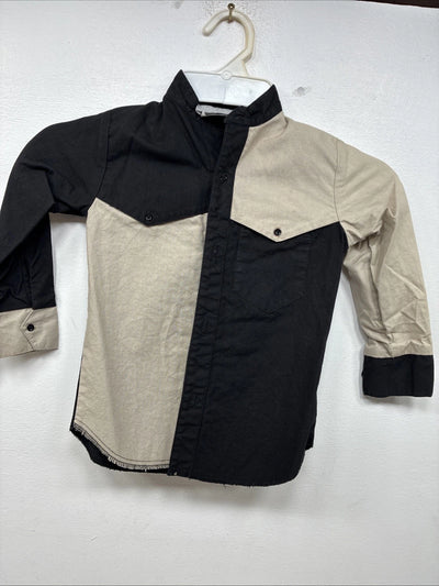 New Kids Cowboy Threads Black Tan Long Sleeve Button Up Size 5 TT-24