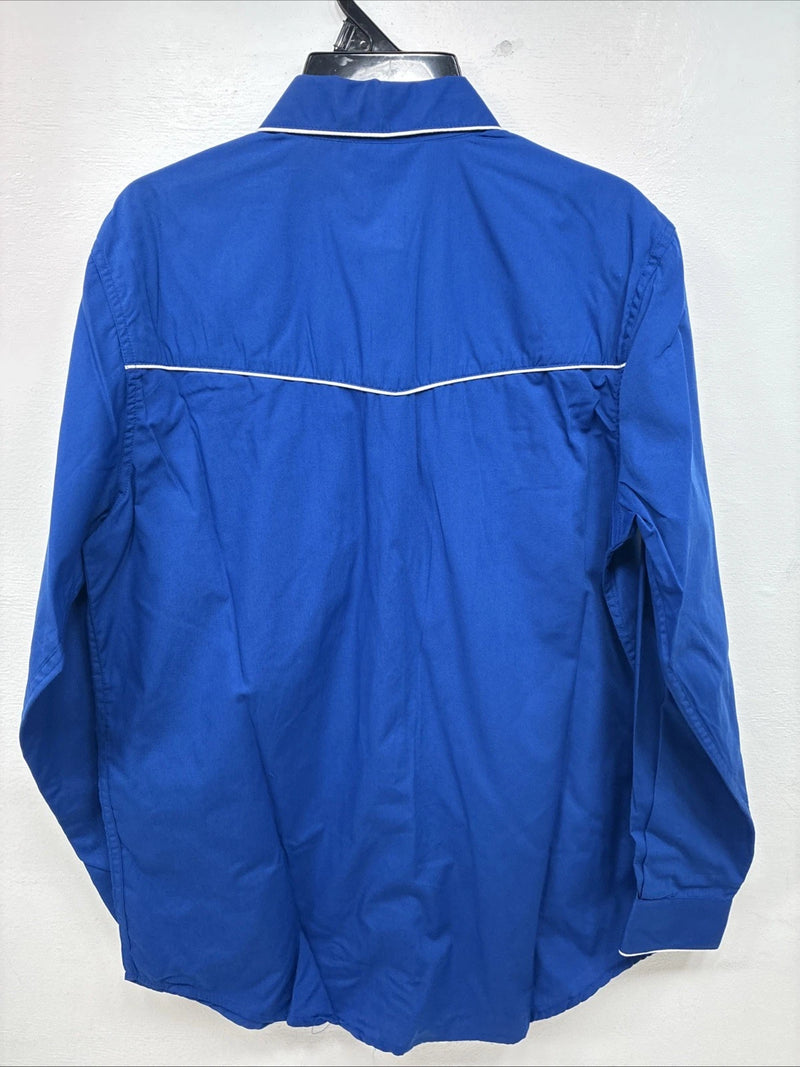 New Women’s Western Express Blue Design Long Sleeve Pearl Snap Large KK-73