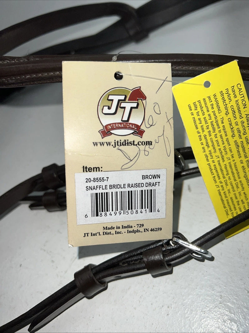 New Silver Fox Brown Draft Snaffle Bridle #20-8555-7 BB-14